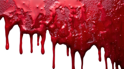 Red paint drip splash isolated on transparent background. PNG