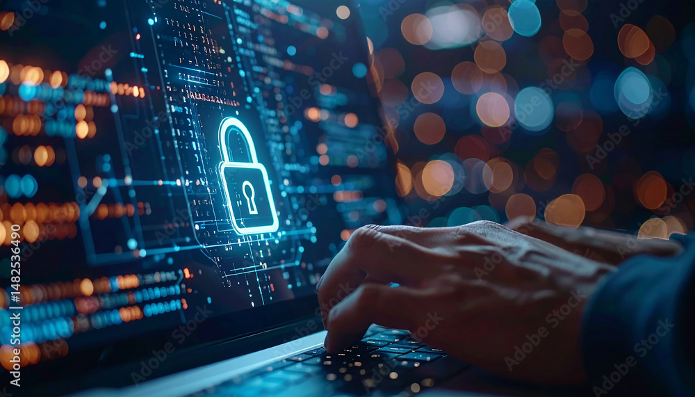 Poster digital fortress: a secure digital fortress, emphasizing cybersecurity measures and the importance o