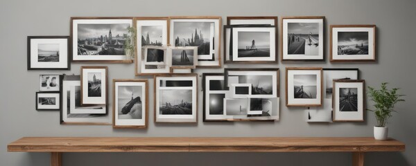 Gallery wall display mockup  Various sized photo frames ,  picture frames,  aesthetic