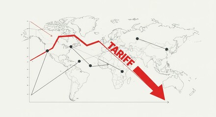 Global trade impact of tariffs shown with a red arrow and graph over a world map illustration