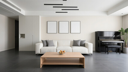 Fototapeta premium Luxury Living Room Layouts Decorative Painting Mockups with Picture Frames & Decorative Styles