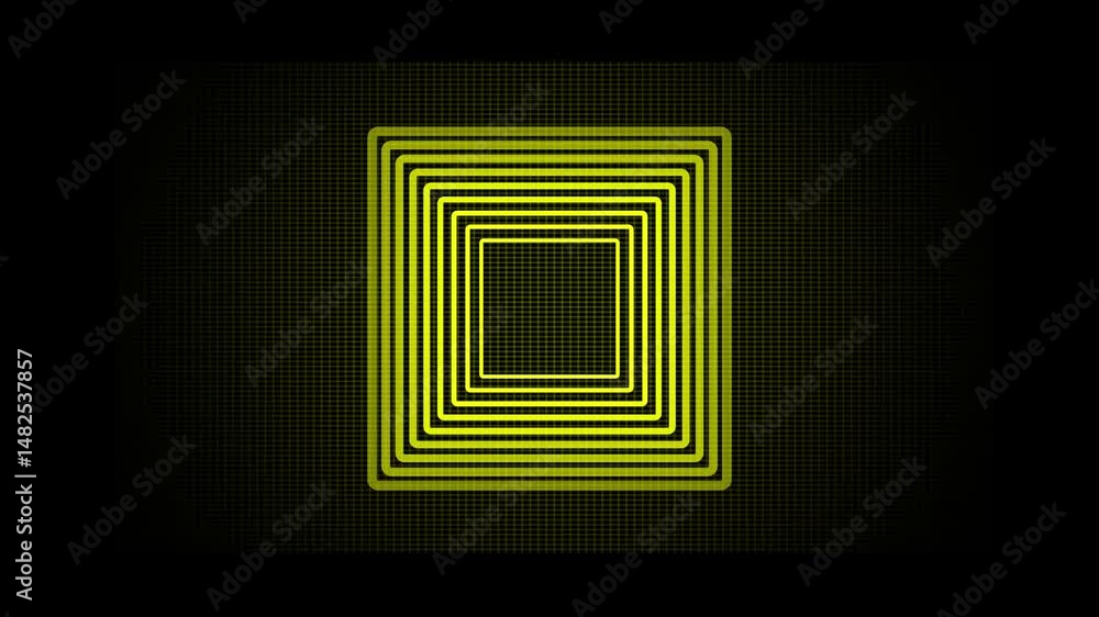 Poster abstract beautiful neon color squares on black background. the square is surrounded by many lines, c