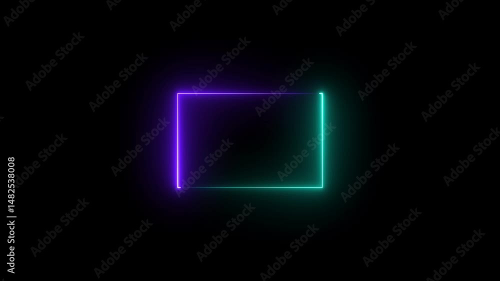 Poster glowing double neon light rectangle frame animation green or navy blue color border shape round rota