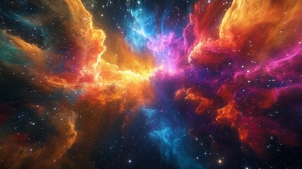 A dynamic cosmic explosion captured in vibrant nebula hues 