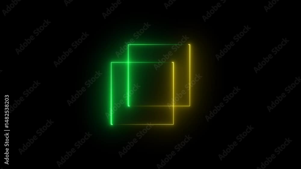 Poster glowing double neon light double rectangle frame animation green or orange color border shape round 