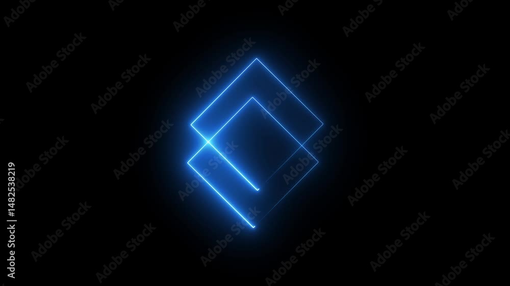 Poster glowing neon light double rectangle frame animation blue color border shape round rotating. square r