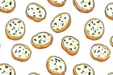 Obraz premium Garlic Bread Galore Yummy Toasted Slice Seamless Pattern.