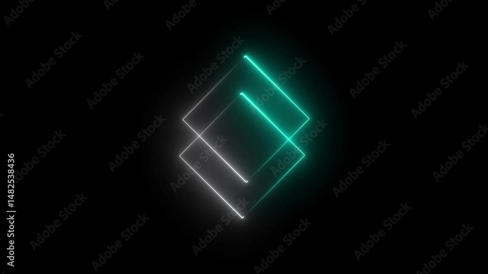 Poster glowing double neon light double rectangle frame animation green or peach color border shape round r