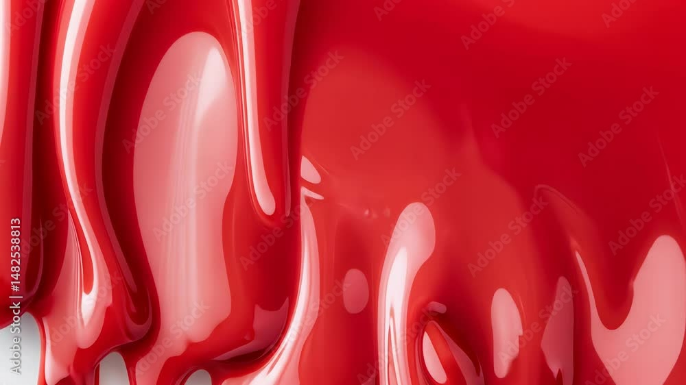 Poster vibrant red paint drips creating abstract artistic texture on white surface.