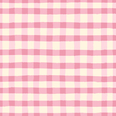Seamless vector gingham pattern in pink color. Soft country chequered background. Picnic blanket, kitchen tablecloth, wallpaper, wrapping paper design