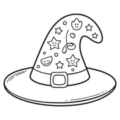 Witch Hat with Stars and Moons – Coloring Page