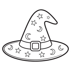 Witch Hat with Stars and Moons – Coloring Page