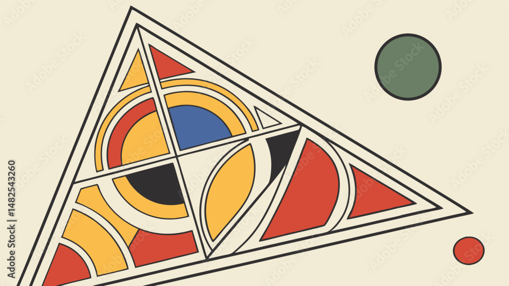 Poster vector abstract geometric composition featuring colorful shapes and patterns, evoking sense of creat