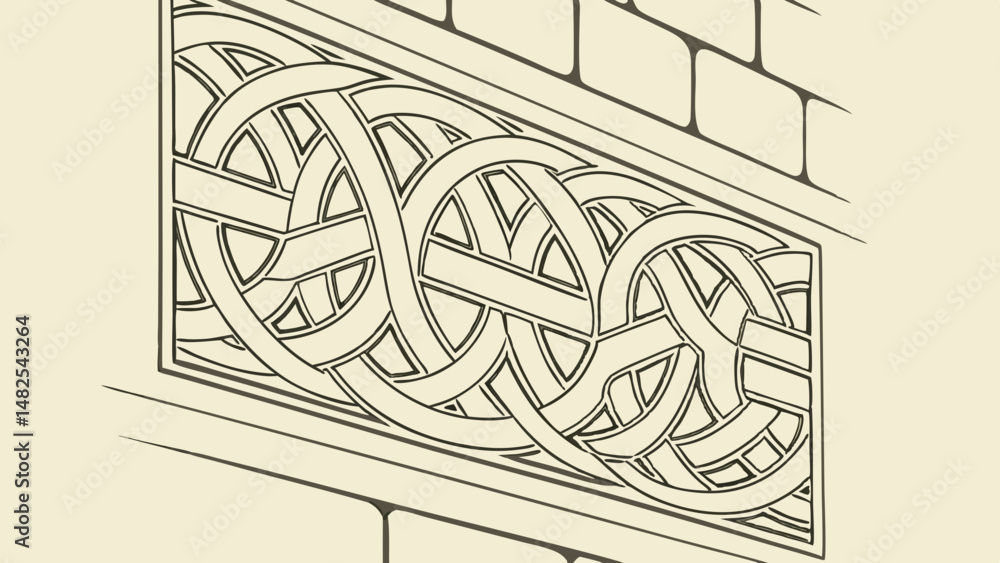 Poster vector intricate celtic knotwork pattern design featuring interwoven loops and geometric shapes, sho