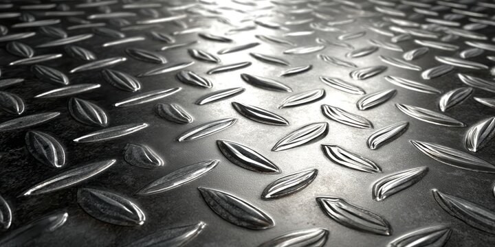 Shiny metal diamond plate surface with raised pattern and industrial sheen
