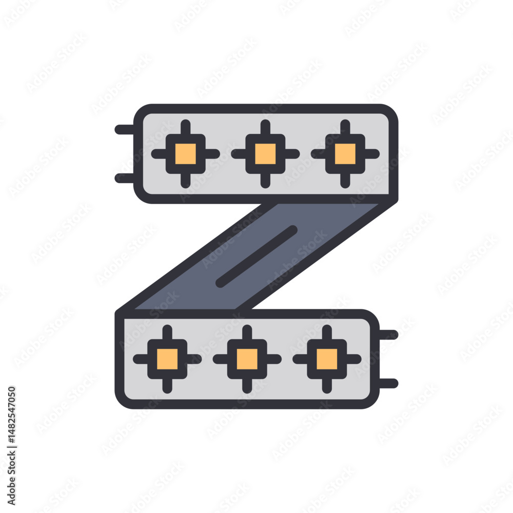 Poster stylized zigzag pattern displaying connected electronic components isolated
