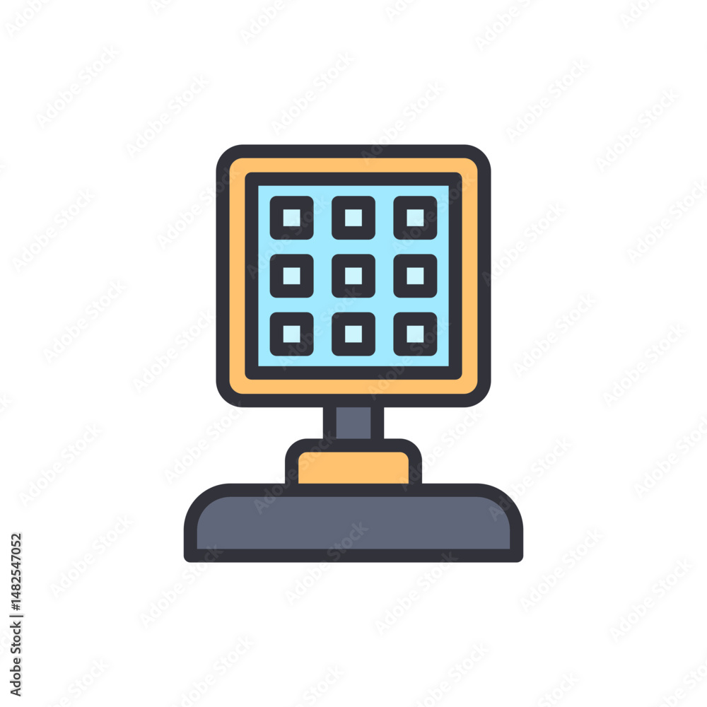 Poster modern kiosk machine with multiple square buttons on screen