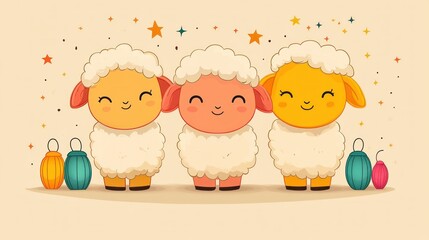 Fototapeta premium Adorable Eid al-Adha Sheep Illustration