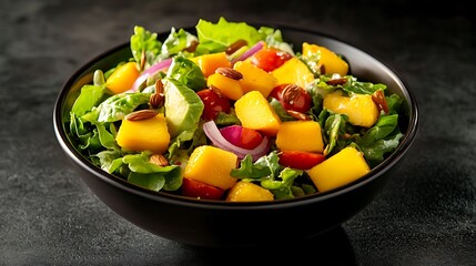 Fresh Mango Salad with Mixed Greens and Tomatoes