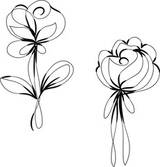 Elegant Line Art Floral Designs Two Abstract Flowers Simple Minimalist Botanical Illustrations