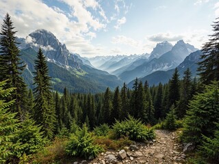 Obraz premium Breathtaking Mountain Scenery and Forest Path