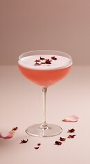Pink Rose Cocktail with Floral Garnish
