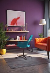 Bright workspace, bold colors, stylish furniture,  modern,  technology,  inspiration