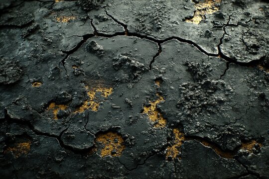 Cracked dark surface reveals golden shimmer beneath