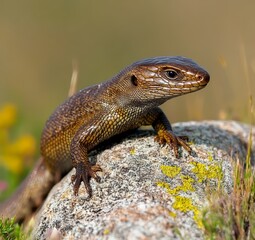 Fototapeta premium Lizard climbing on rock natural habitat wildlife photography close-up