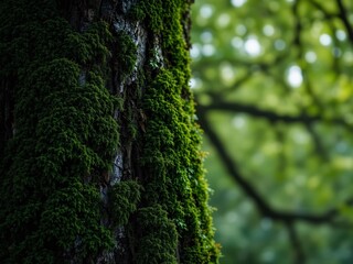 Fototapeta premium Ancient Oak Tree with Green Moss Growth
