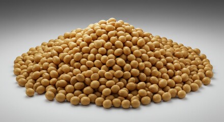 Fototapeta premium Large mound of dry soybeans on a neutral background studio shot