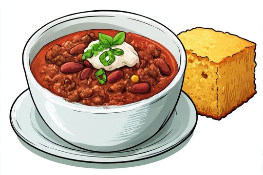 Comfort Food Duo Chili Bowl  Golden Cornbread Delight.