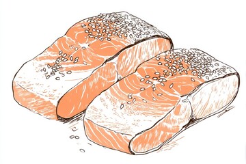 Salmon Steaks Sketch Fresh Fish with Healthy Eating, and Seafood Delight.