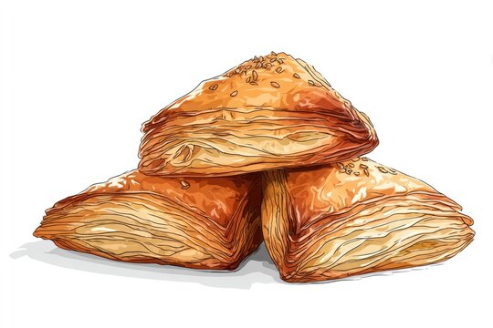 golden baked pastries, stacked, white background clip art preview