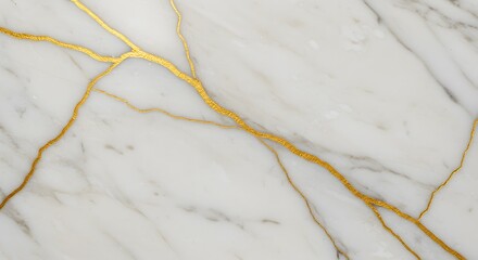 Fototapeta premium Kintsugi Stone: A close-up of a marble stone with veins of golden material running throughout. showcasing an artistry and aesthetic of the stone's imperfections.