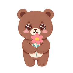 Fototapeta premium Bear Holding a Flower Illustration