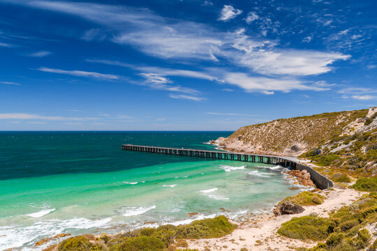 Stenhouse Bay Jetty viewed from the lookout at Innes National Park, Yorke Peninsula, South Australia
