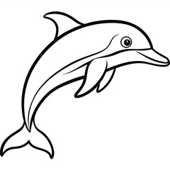 Obraz premium Black and white dolphin line art in side view, leaping with smooth curves and an expressive eye. Simple vector icon playful design ideal for ocean, marine, logo designs, themes, or children’s artwork.