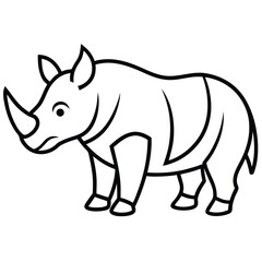 Obraz premium Rhinoceros side view in black and white line art. Features include a prominent horn, sturdy shape, relaxed expression—ideal for vector art, animal icons, coloring pages, wildlife, zoo illustrations.
