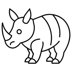 Obraz premium Rhinoceros side view in black and white line art. Features include a prominent horn, sturdy shape, relaxed expression—ideal for vector art, animal icons, coloring pages, wildlife, zoo illustrations.