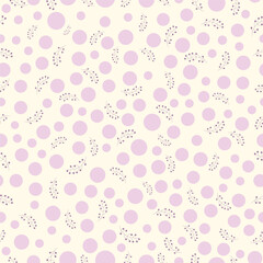 Seamless polka dot pattern with light pink dots over soft white background. ideal for fabric design, wallpaper, gift wrap and surface.