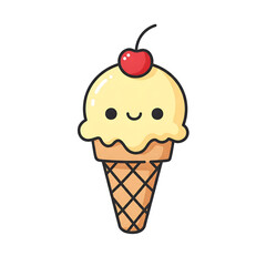 Vanilla Ice Cream Cone with Cherry