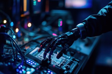 Advanced Robotic Arm Operating Control Panel in Futuristic Setting