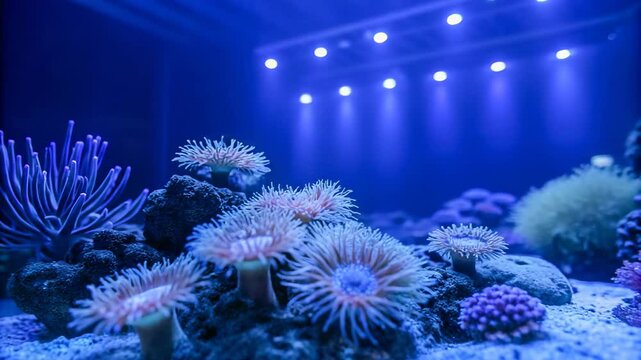 Vibrant Underwater Scene Featuring Colorful Coral Reefs and Aquatic Life Thriving in a Captivating Blue Aquarium Environment