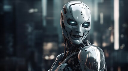 Fototapeta premium Female Robot in City.