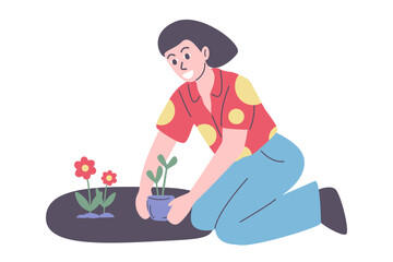Happy Young Woman Enjoying Home Gardening Hobby