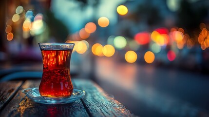 Tea glass on a wooden table