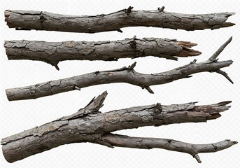 Weathered Branches: Rustic Textures, Isolated