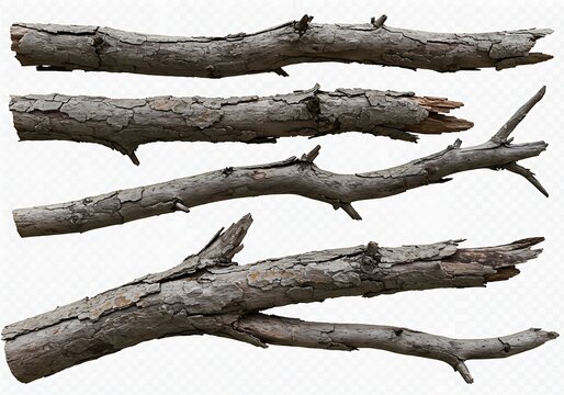 Weathered Branches: Rustic Textures, Isolated