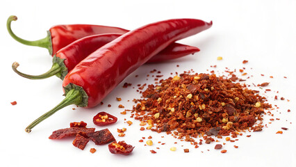 red pepper flakes isolated on white background crushed chili used for pizza pasta and fiery food seasoning